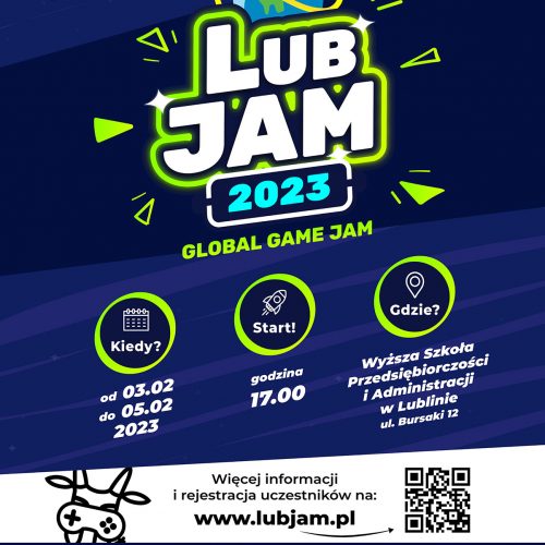 Plakat reklamujący wydarzenie dla pasjonatów tworzenia gier