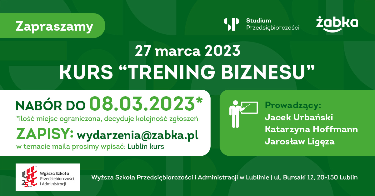 grafika informacyjna o kursie trening biznesu