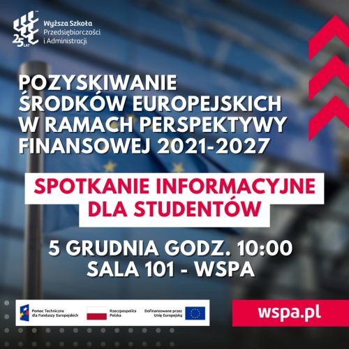 plakat informujący o spotkaniu na temat funduszy europejskich