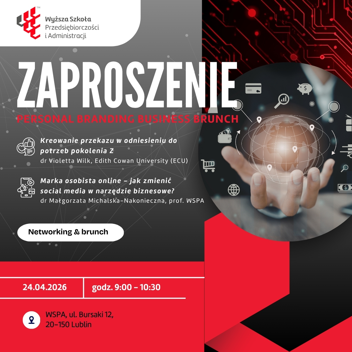 Zaproszenie na Personal Branding Business Brunch w Wyższej Szkole Przedsiębiorczości i Administracji w Lublinie