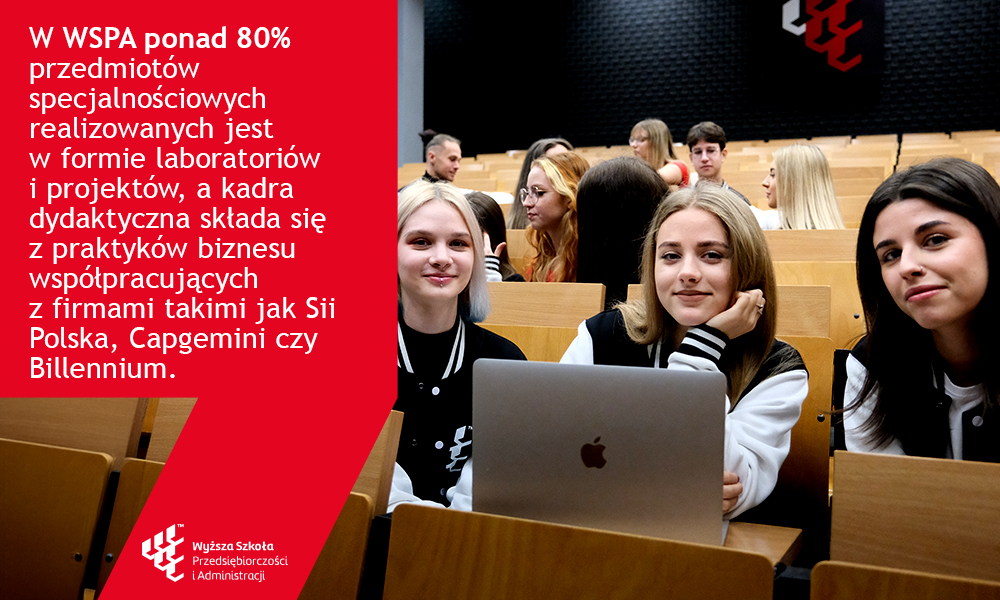 Studenci WSPA podczas zajęć - ponad 80% przedmiot&oacute;w specjalnościowych realizowanych w formie laboratori&oacute;w i projekt&oacute;w