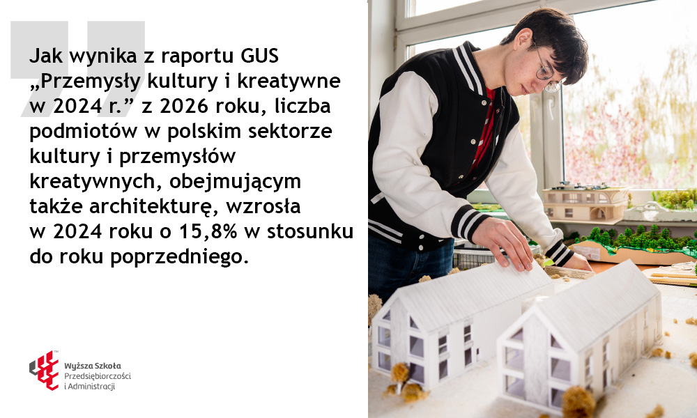 Student projektowania wnętrz przygotowujący makietę budynku w pracowni WSPA